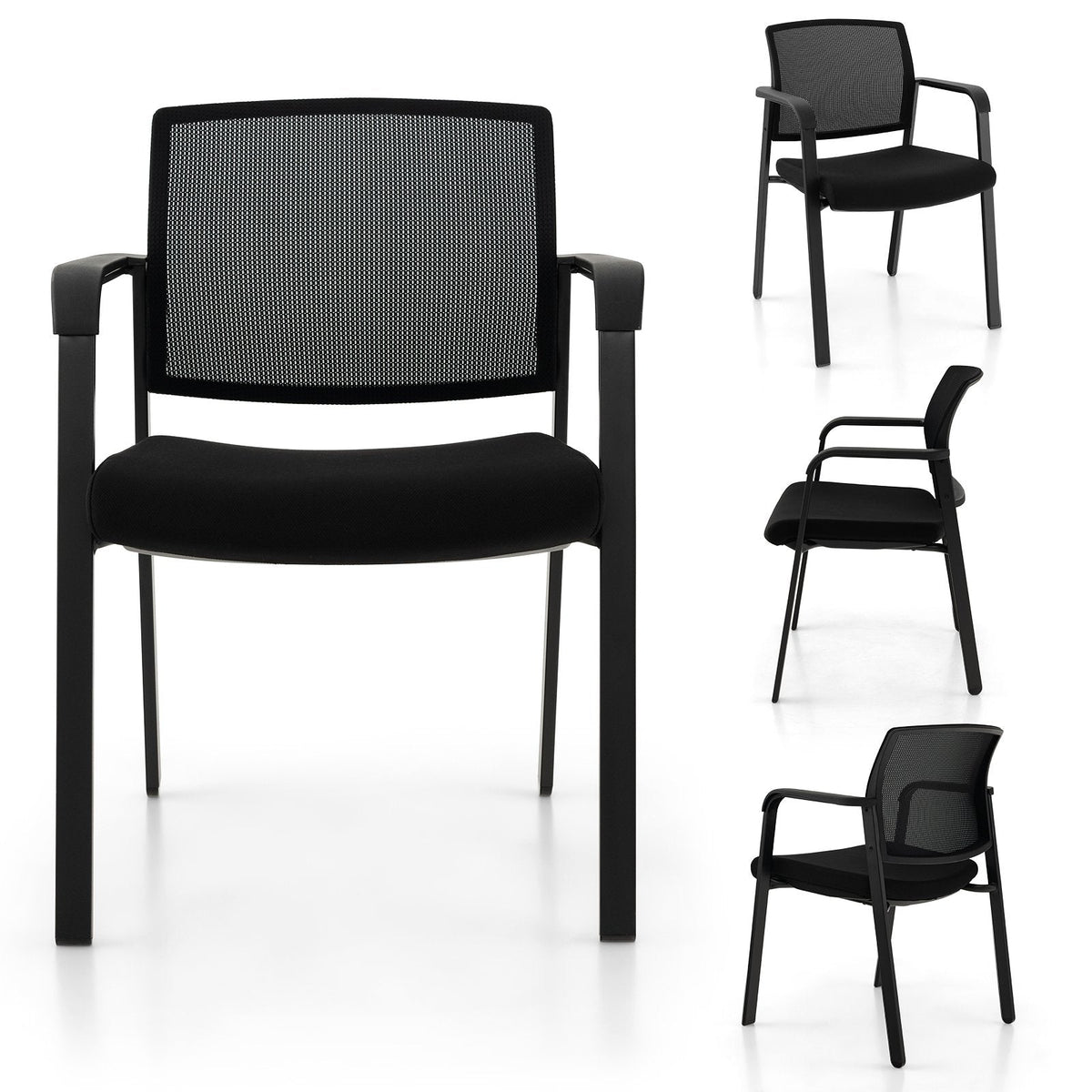 Lot de 2 chaises de salle de réception empilables avec assise rembourrée - Noir