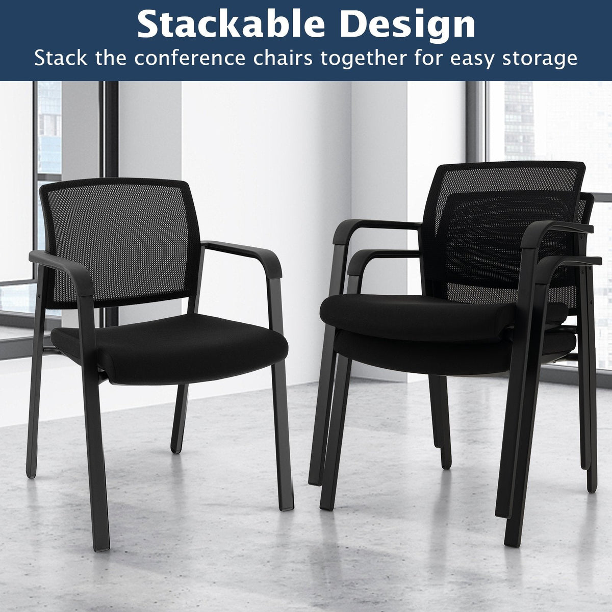 Lot de 2 chaises de salle de réception empilables avec assise rembourrée - Noir