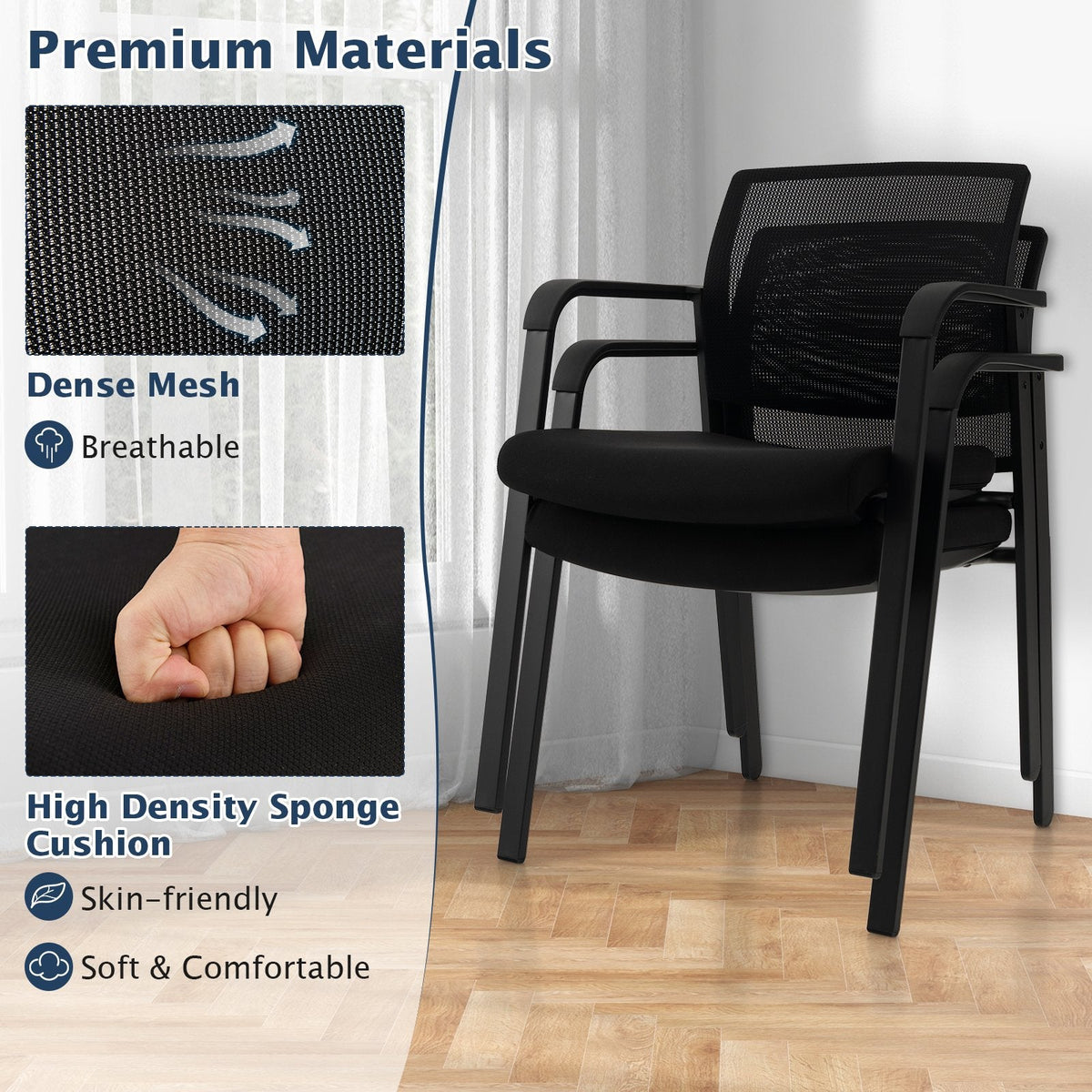 Lot de 2 chaises de salle de réception empilables avec assise rembourrée - Noir
