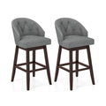 Juego de 2 taburetes de bar giratorios con respaldo de barril capitoné en lino gris, altura de asiento de 31 pulgadas