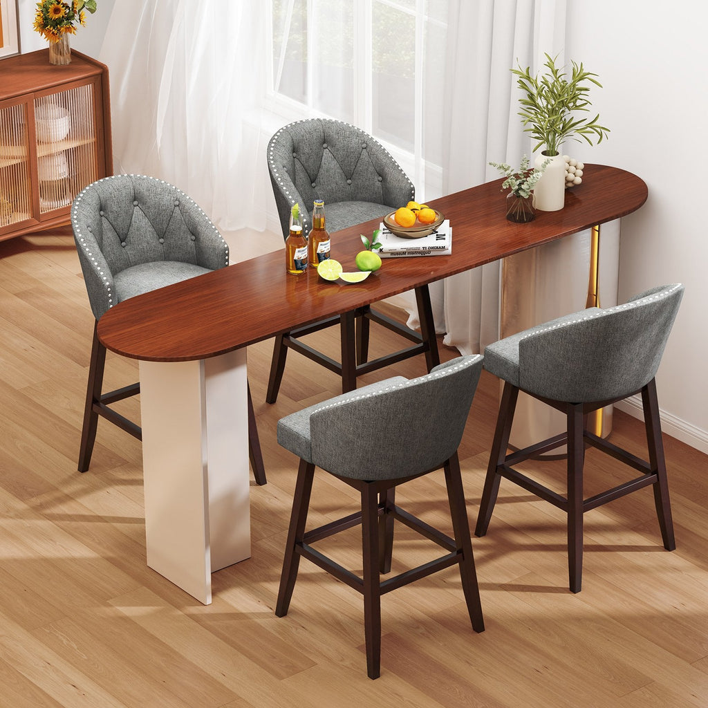 Juego de 2 taburetes de bar giratorios con respaldo de barril capitoné en lino gris, altura de asiento de 31 pulgadas
