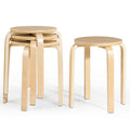 Juego de 4 taburetes apilables de madera curvada con asiento redondo, color natural, 18 pulgadas