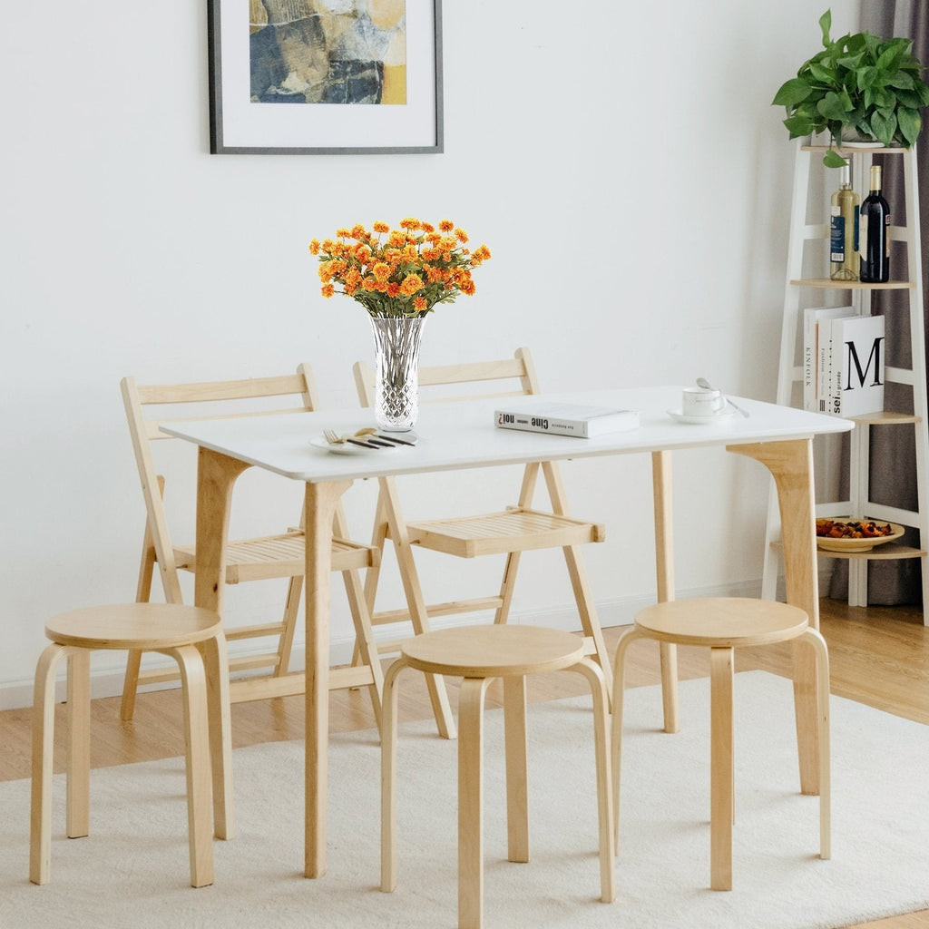 Juego de 4 taburetes apilables de madera curvada con asiento redondo, color natural, 18 pulgadas