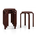 Juego de 4 taburetes apilables de madera curvada con asiento redondo, marrón oscuro, 18 pulgadas