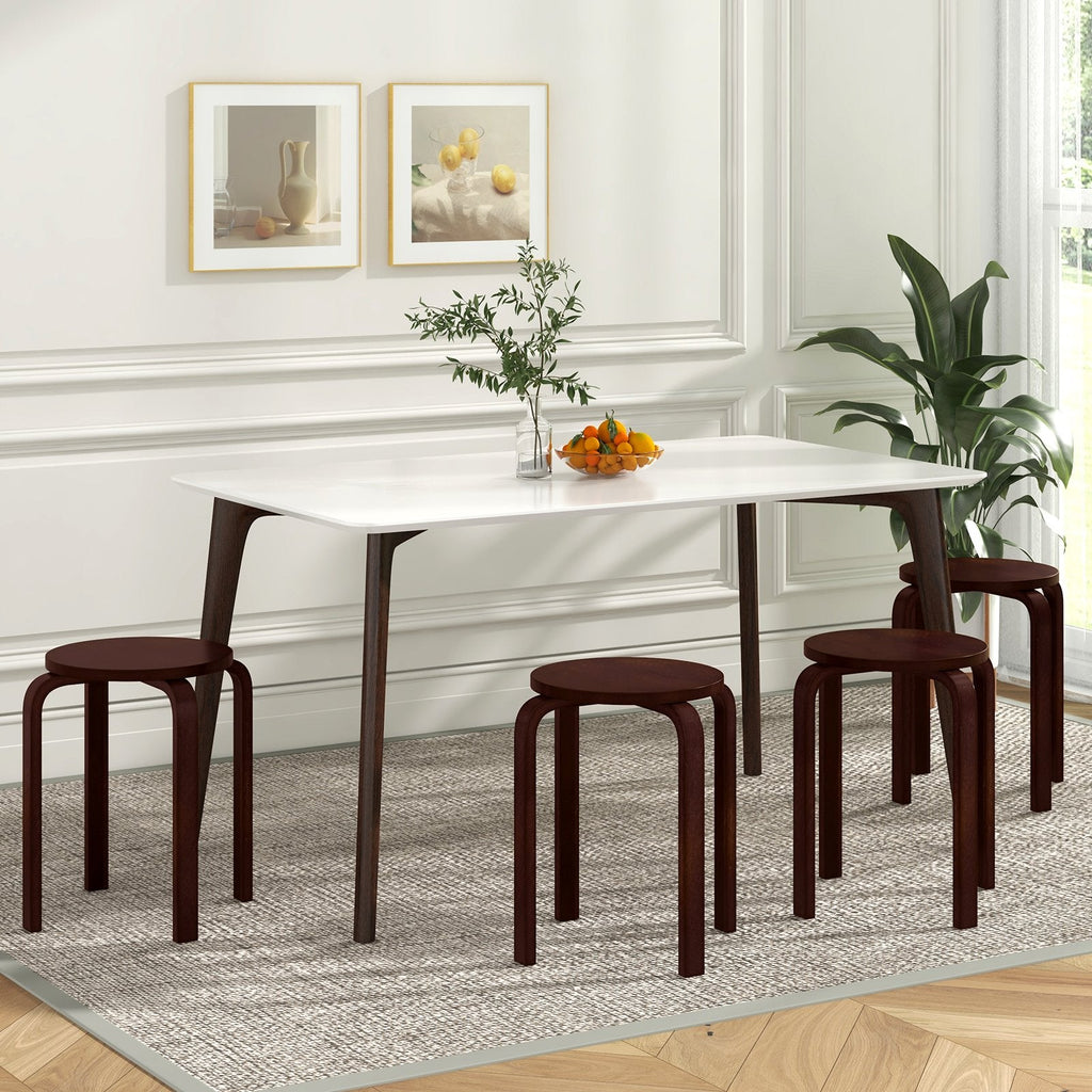 Juego de 4 taburetes apilables de madera curvada con asiento redondo, marrón oscuro, 18 pulgadas