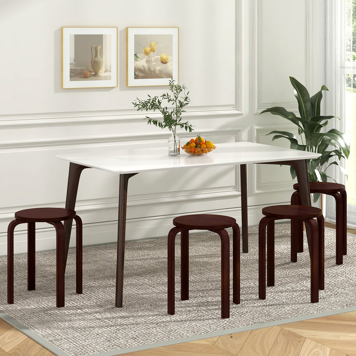 Juego de 4 taburetes apilables de madera curvada con asiento redondo, marrón oscuro, 18 pulgadas