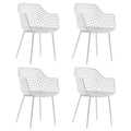 Lot de 4 chaises de salle à manger à dossier ajouré avec assise incurvée, en plastique blanc et pieds en métal