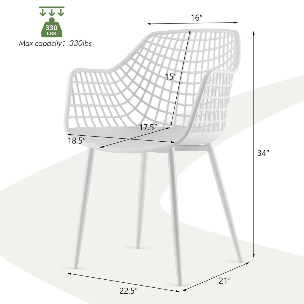 Lot de 4 chaises de salle à manger à dossier ajouré avec assise incurvée, en plastique blanc et pieds en métal