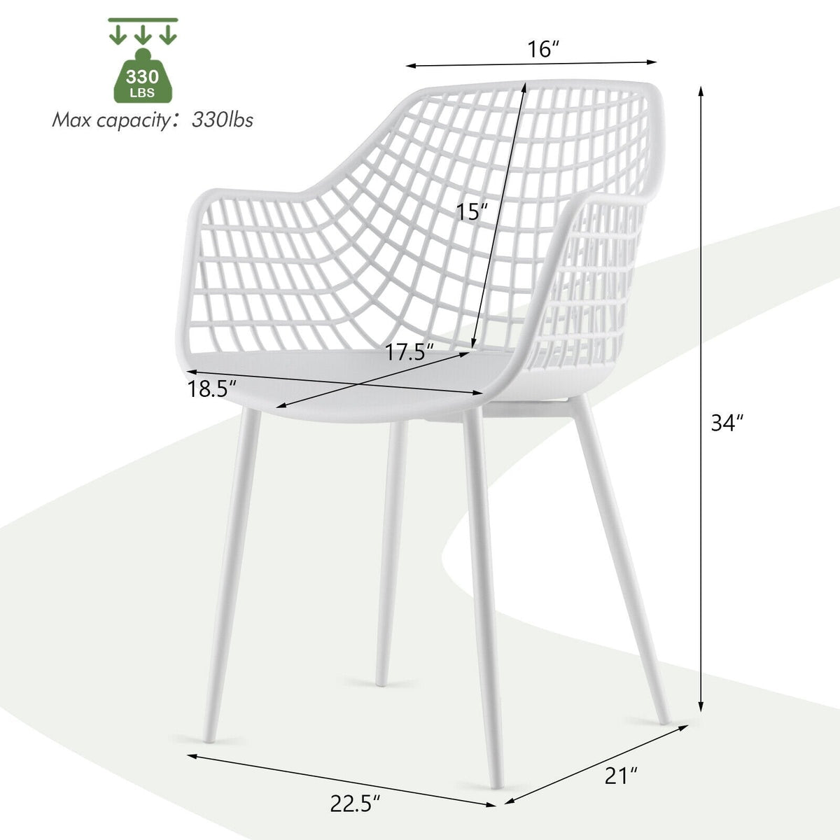 Lot de 4 chaises de salle à manger à dossier ajouré avec assise incurvée, en plastique blanc et pieds en métal