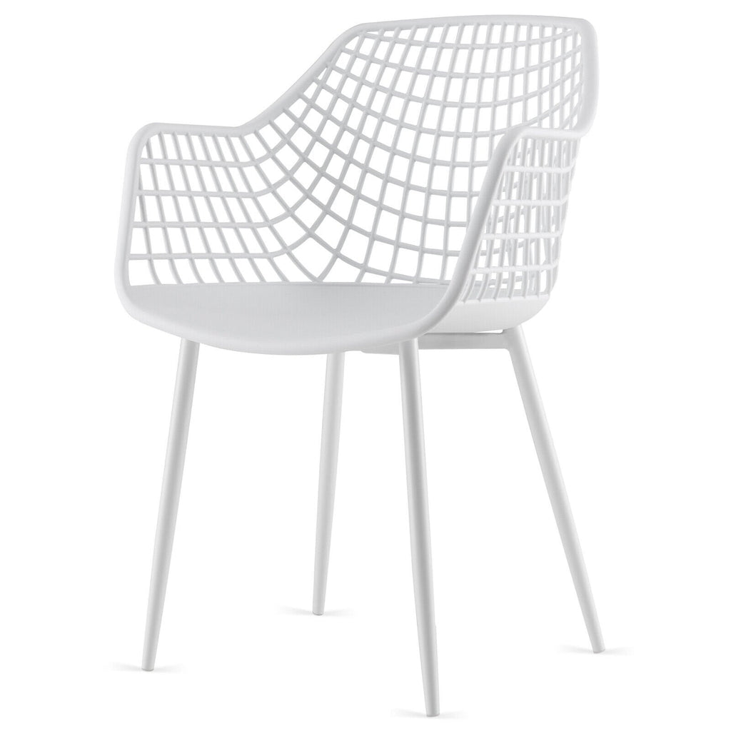 Lot de 4 chaises de salle à manger à dossier ajouré avec assise incurvée, en plastique blanc et pieds en métal