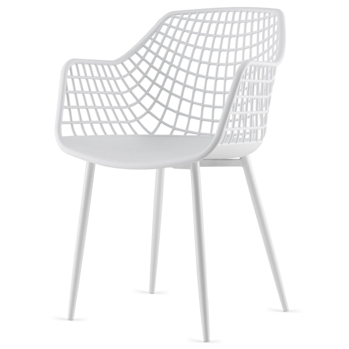 Lot de 4 chaises de salle à manger à dossier ajouré avec assise incurvée, en plastique blanc et pieds en métal