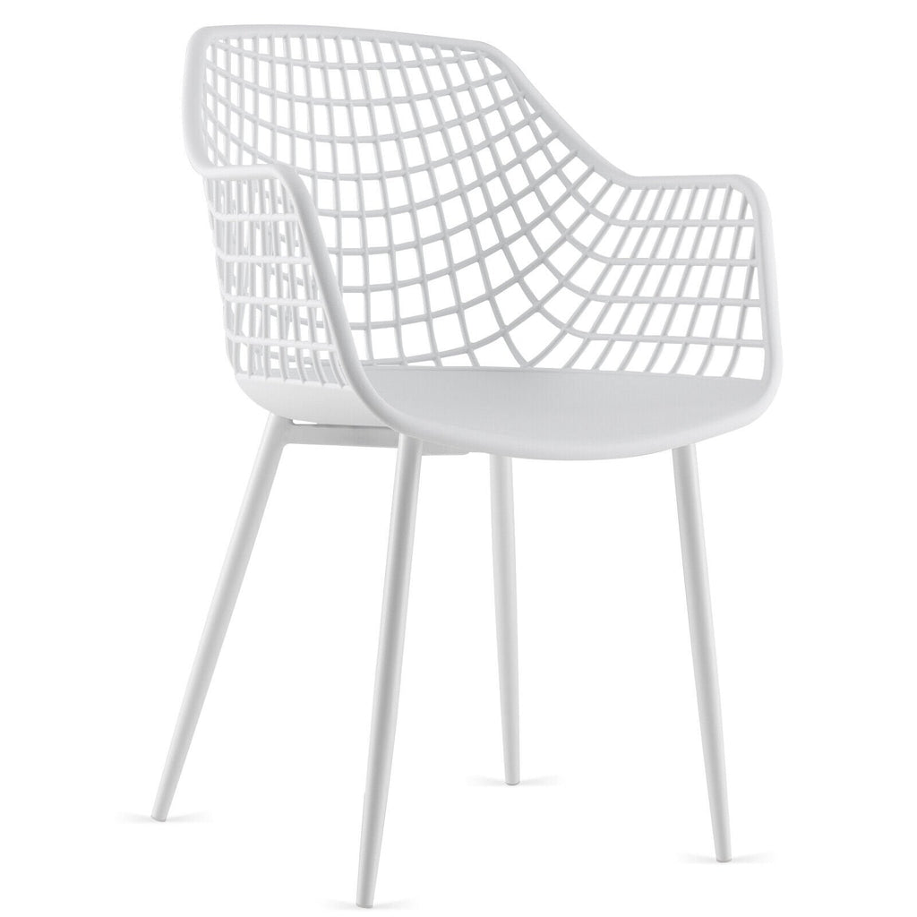 Lot de 4 chaises de salle à manger à dossier ajouré avec assise incurvée, en plastique blanc et pieds en métal