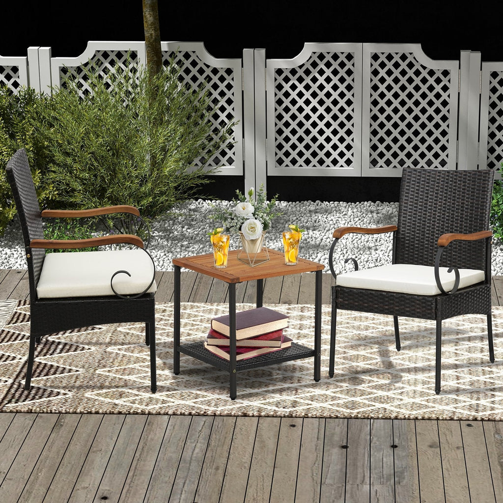 2er-/4er-Set Gartenstühle aus PE-Geflecht mit Armlehnen aus Akazienholz – 2er-Set