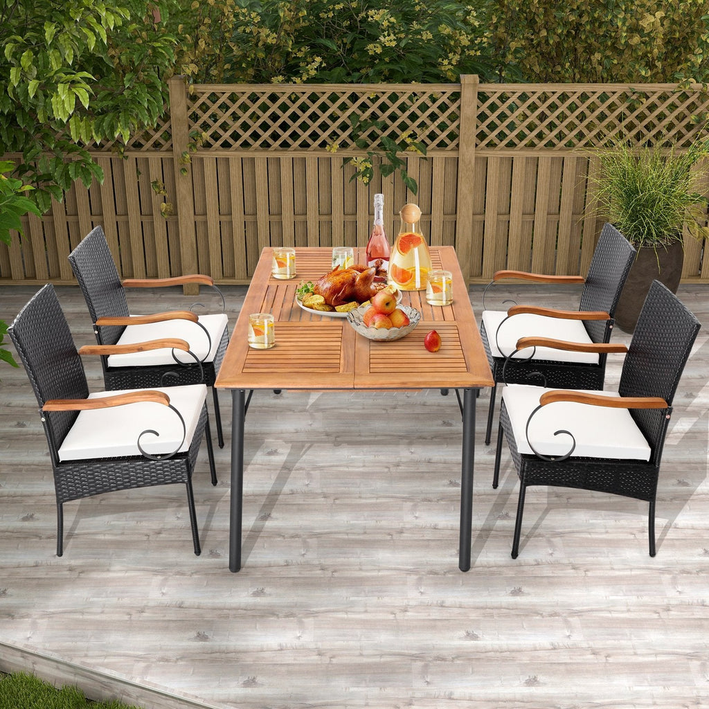 2er-/4er-Set Gartenstühle aus PE-Geflecht mit Armlehnen aus Akazienholz – 2er-Set