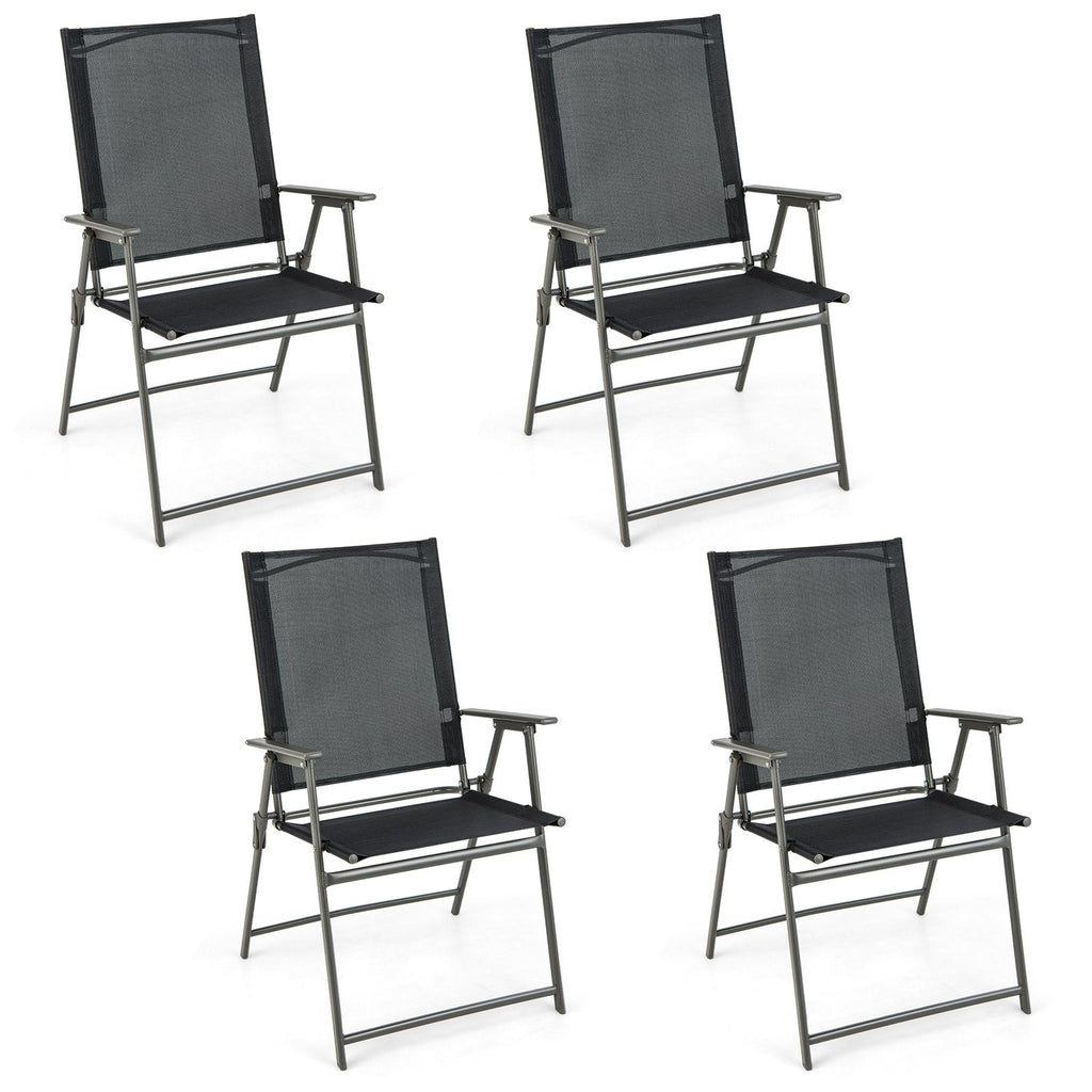 Ensemble de 4 chaises pliantes de terrasse avec cadre en métal inoxydable - Noir