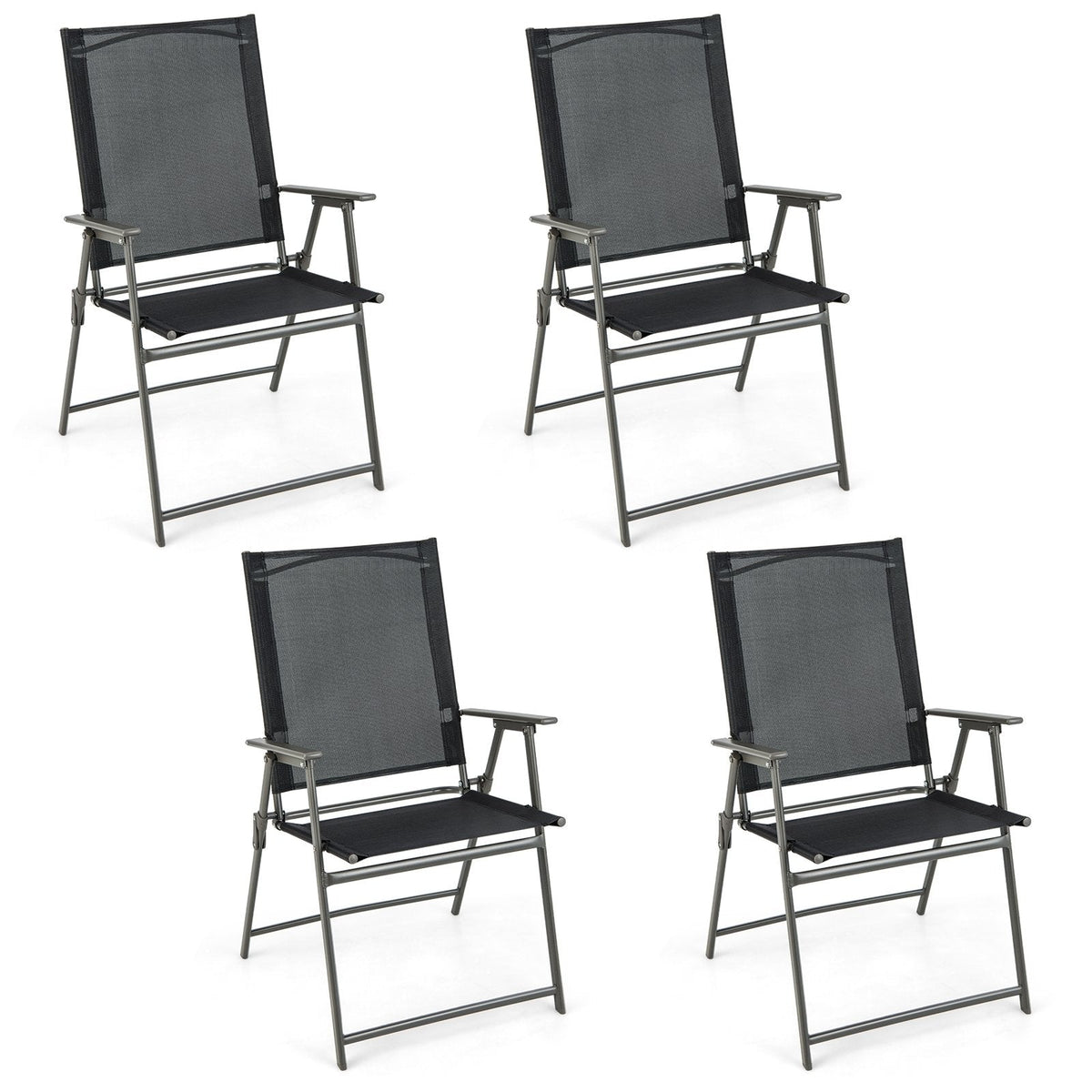 Ensemble de 4 chaises pliantes de terrasse avec cadre en métal inoxydable - Noir