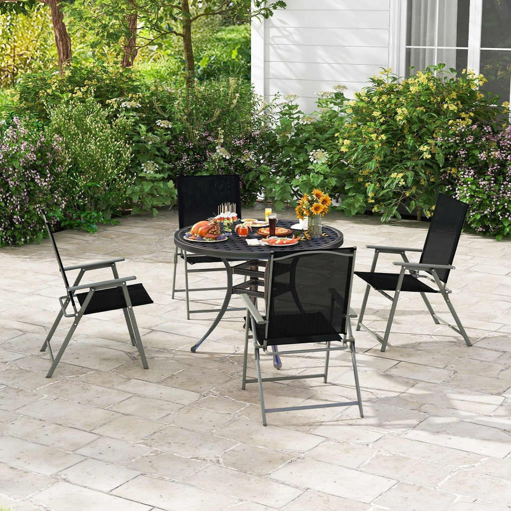 Ensemble de 4 chaises pliantes de terrasse avec cadre en métal inoxydable - Noir