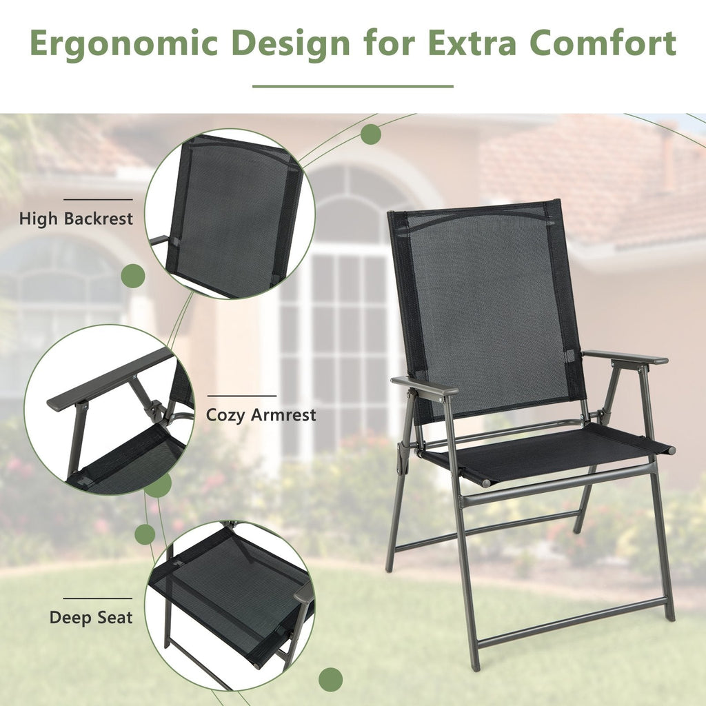 Ensemble de 4 chaises pliantes de terrasse avec cadre en métal inoxydable - Noir