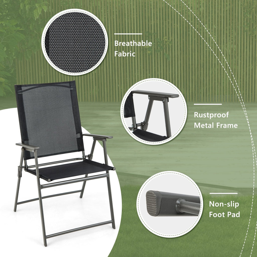 Ensemble de 4 chaises pliantes de terrasse avec cadre en métal inoxydable - Noir
