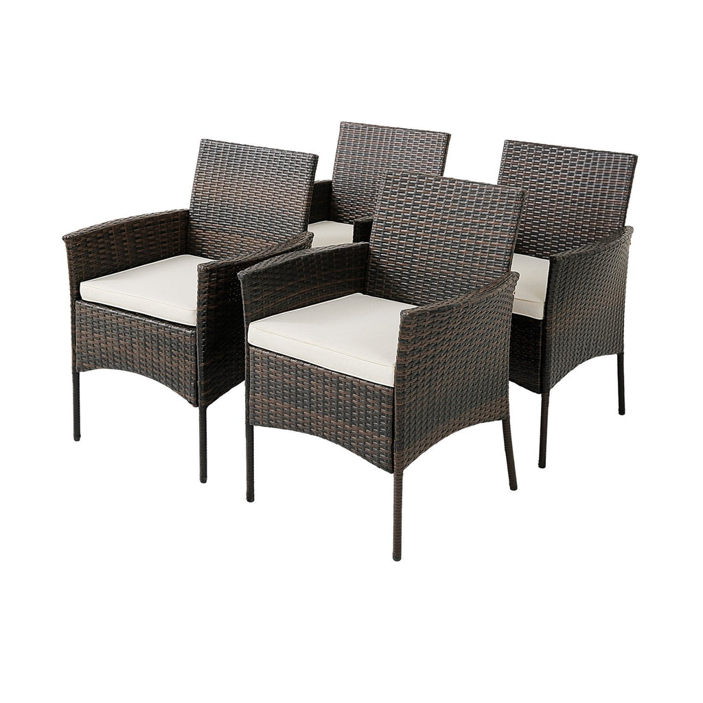 Lot de 4 chaises de salle à manger en osier PE pour terrasse avec coussins d'assise et accoudoirs - Lot de 4