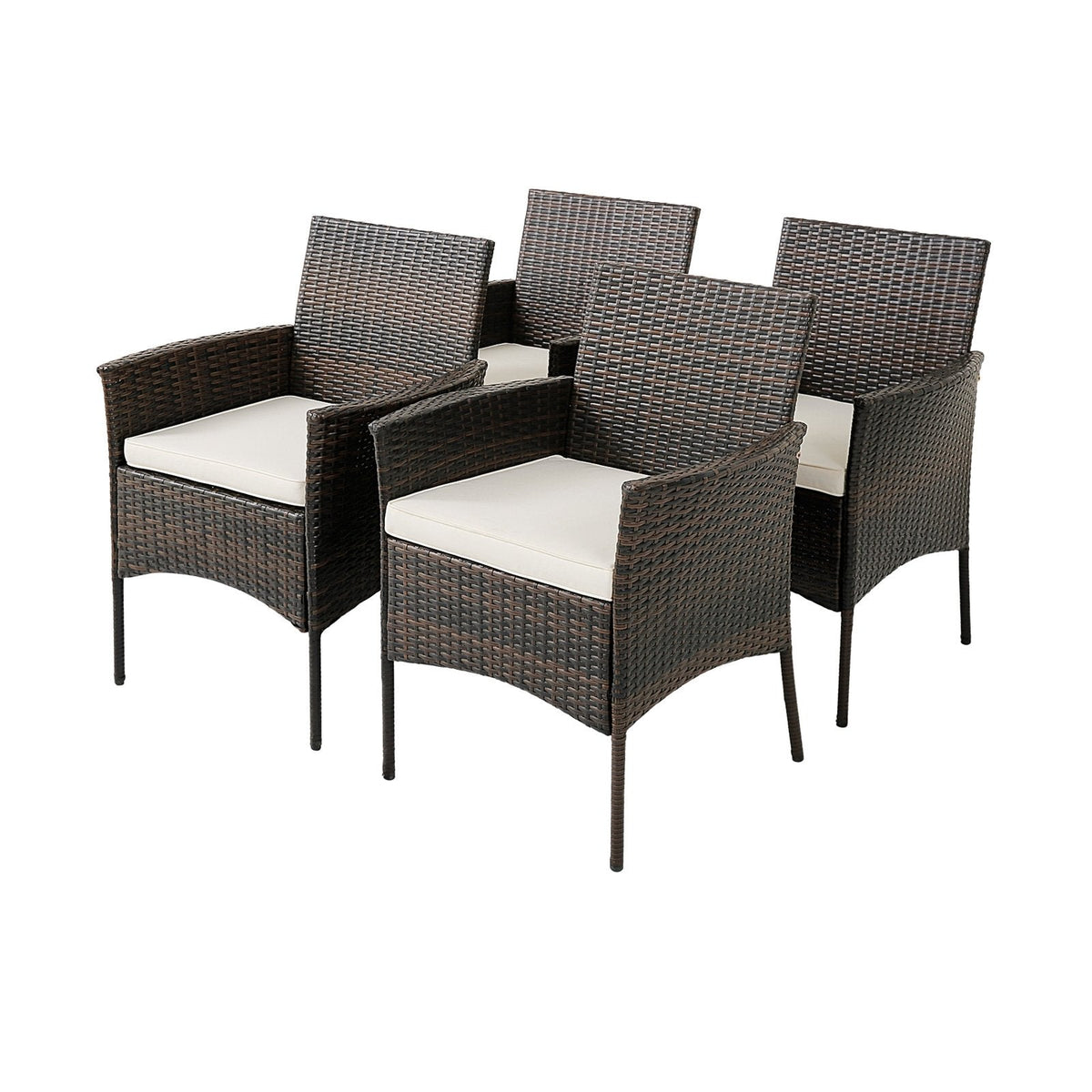 Lot de 4 chaises de salle à manger en osier PE pour terrasse avec coussins d'assise et accoudoirs - Lot de 4