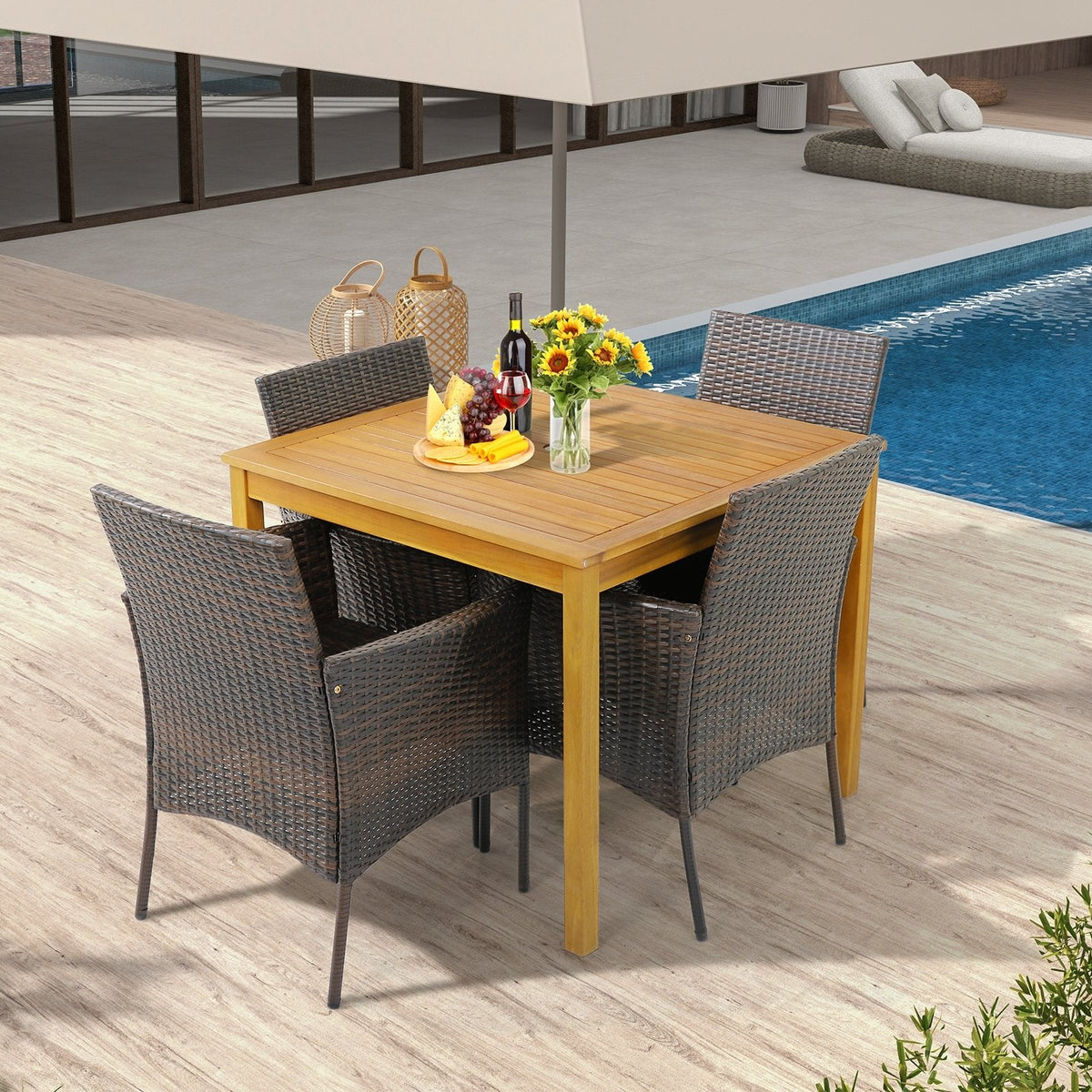Lot de 4 chaises de salle à manger en osier PE pour terrasse avec coussins d'assise et accoudoirs - Lot de 4
