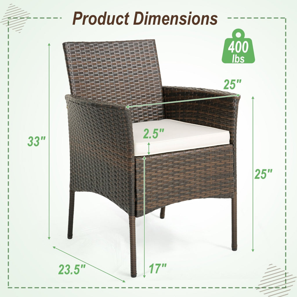 Lot de 4 chaises de salle à manger en osier PE pour terrasse avec coussins d'assise et accoudoirs - Lot de 4