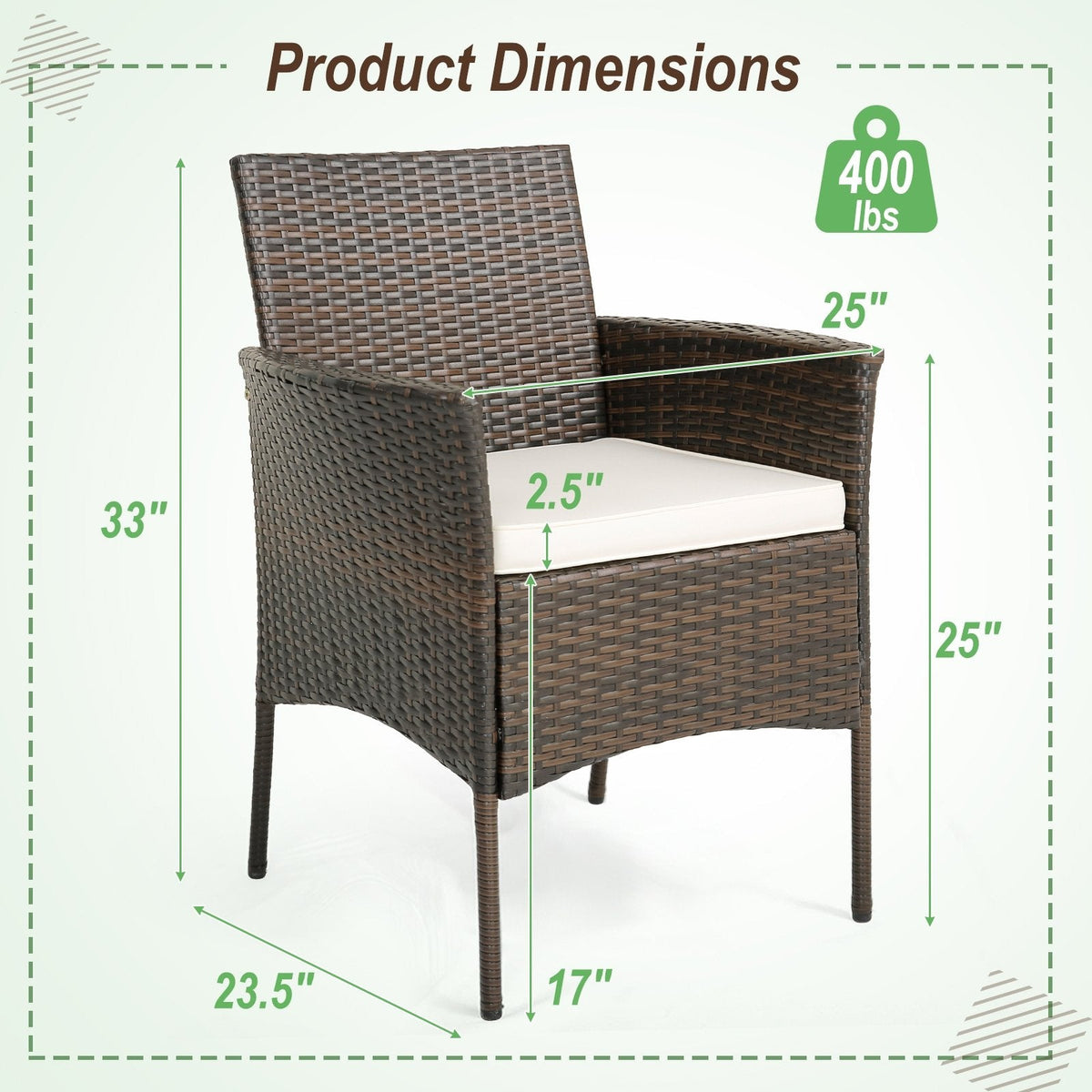 Lot de 4 chaises de salle à manger en osier PE pour terrasse avec coussins d'assise et accoudoirs - Lot de 4