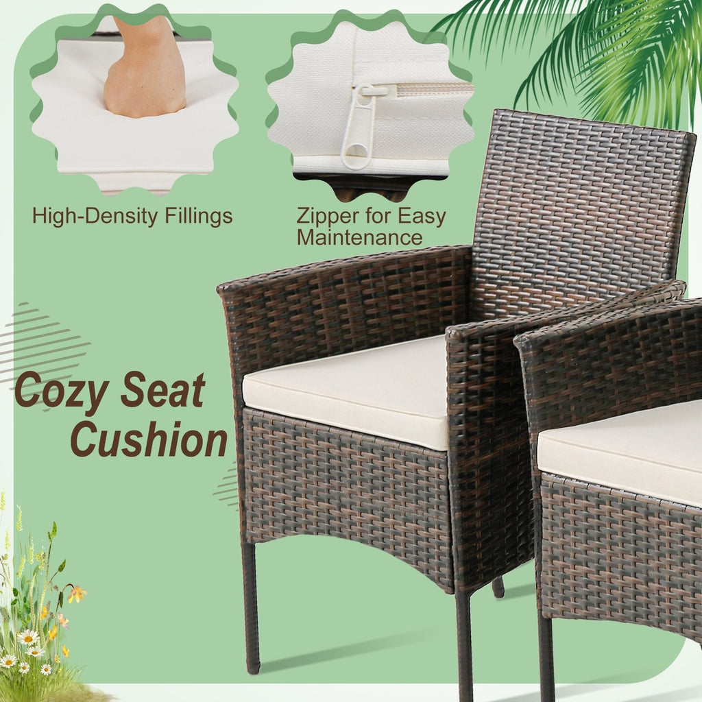 Lot de 4 chaises de salle à manger en osier PE pour terrasse avec coussins d'assise et accoudoirs - Lot de 4