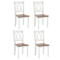 Lot de 4 chaises de cuisine de style rustique, structure blanche, assise en noyer et dossier à double croisillon en X
