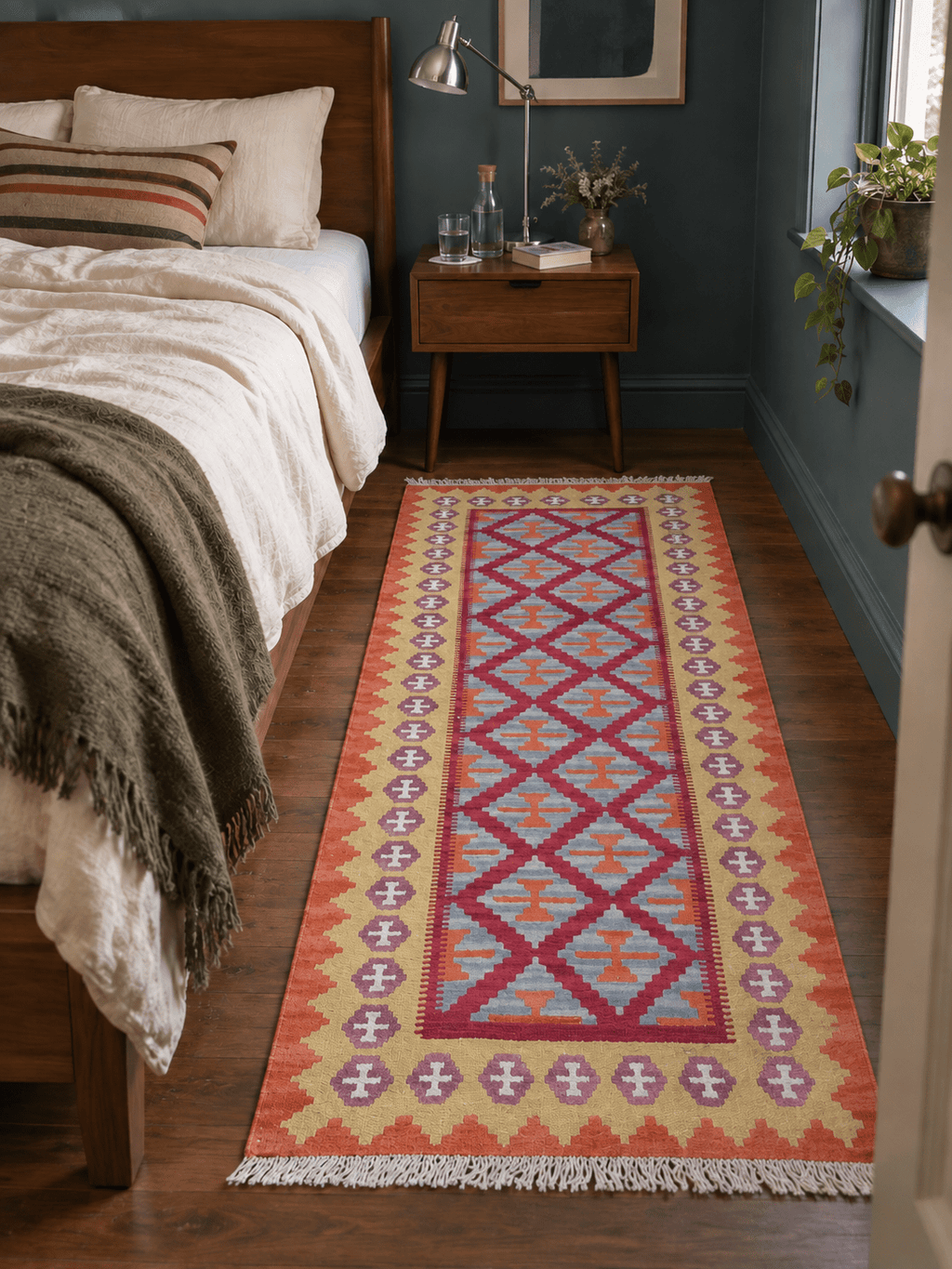Shiraz Kilim Runner — Saffron Toranj Setare Design | 2'9" × 6'5"