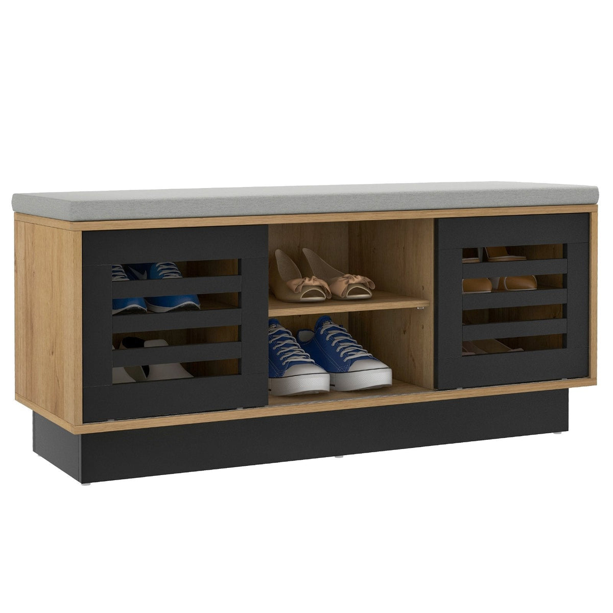 Banc à chaussures avec 6 compartiments de rangement et 3 étagères réglables-Naturel