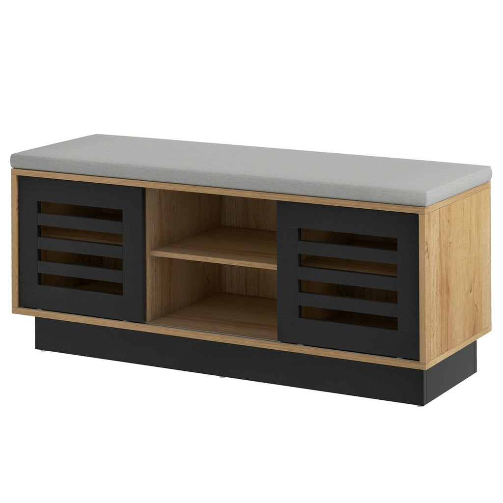 Banc à chaussures avec 6 compartiments de rangement et 3 étagères réglables-Naturel