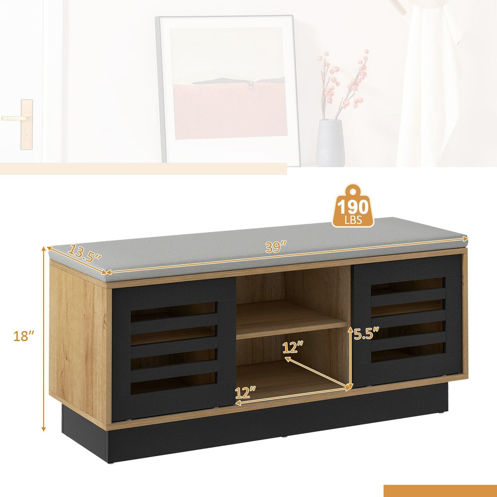 Banc à chaussures avec 6 compartiments de rangement et 3 étagères réglables-Naturel