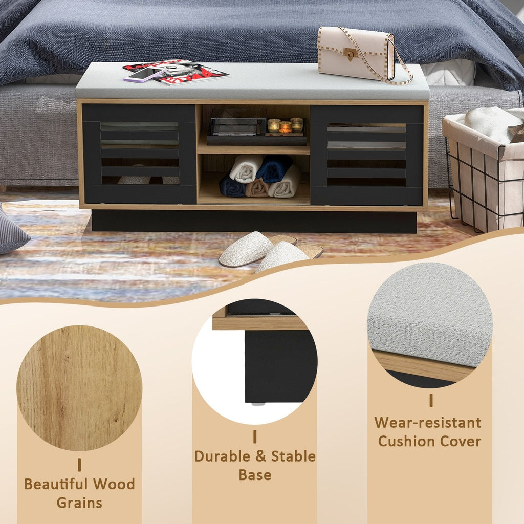 Banc à chaussures avec 6 compartiments de rangement et 3 étagères réglables-Naturel