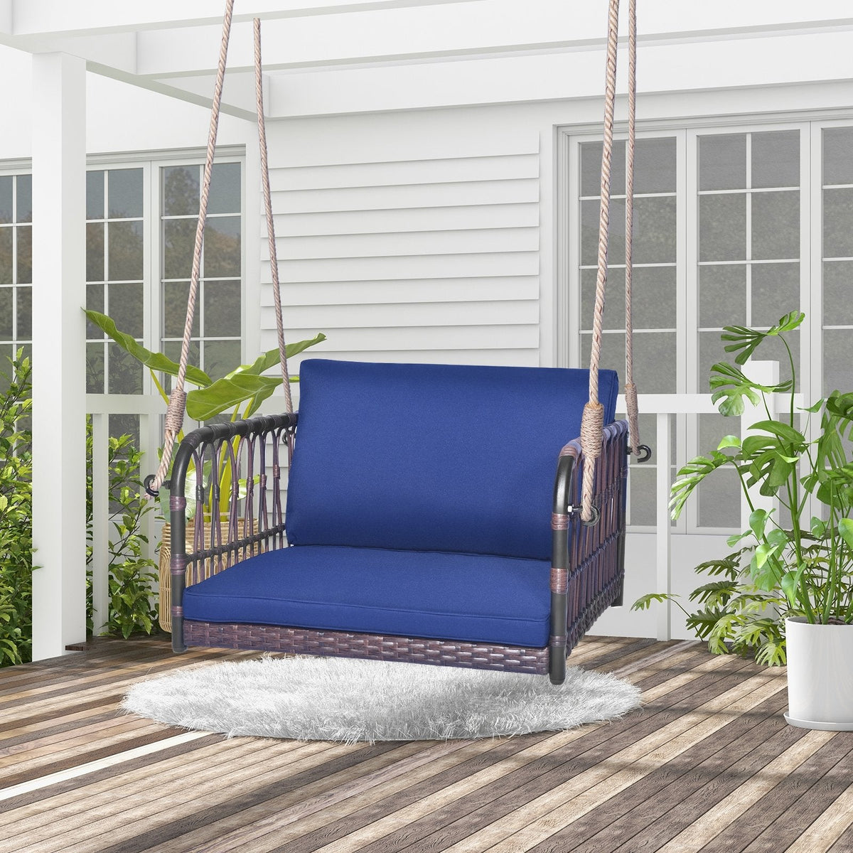 Asiento colgante individual con cojines de asiento y respaldo - Azul marino