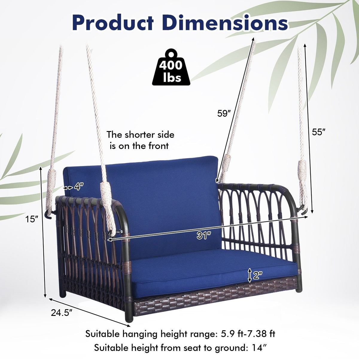 Asiento colgante individual con cojines de asiento y respaldo - Azul marino