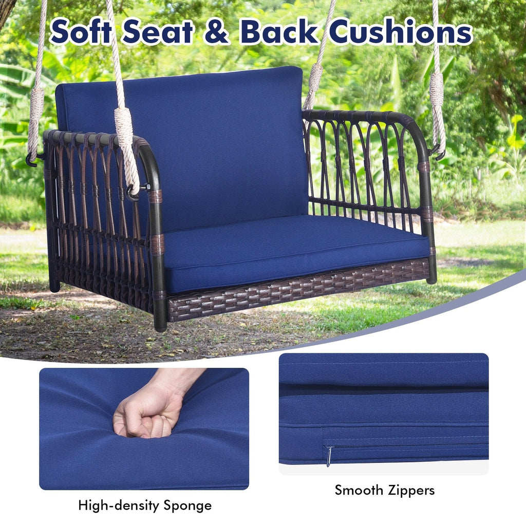 Asiento colgante individual con cojines de asiento y respaldo - Azul marino
