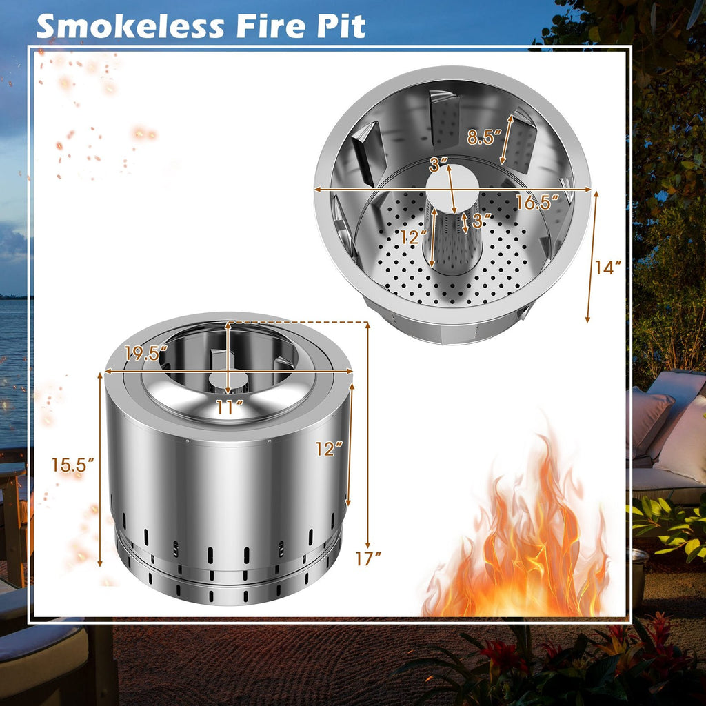 Brasero de acero inoxidable sin humo con cenicero para camping en patio - Plateado