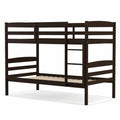 Estructura de cama litera individual sobre individual de madera maciza con barandillas altas y escalera integrada-Exprés