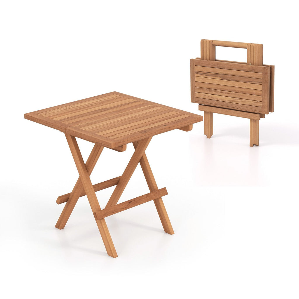 Table de patio pliante carrée en teck d'Indonésie avec plateau à lattes, portable pour pique-nique