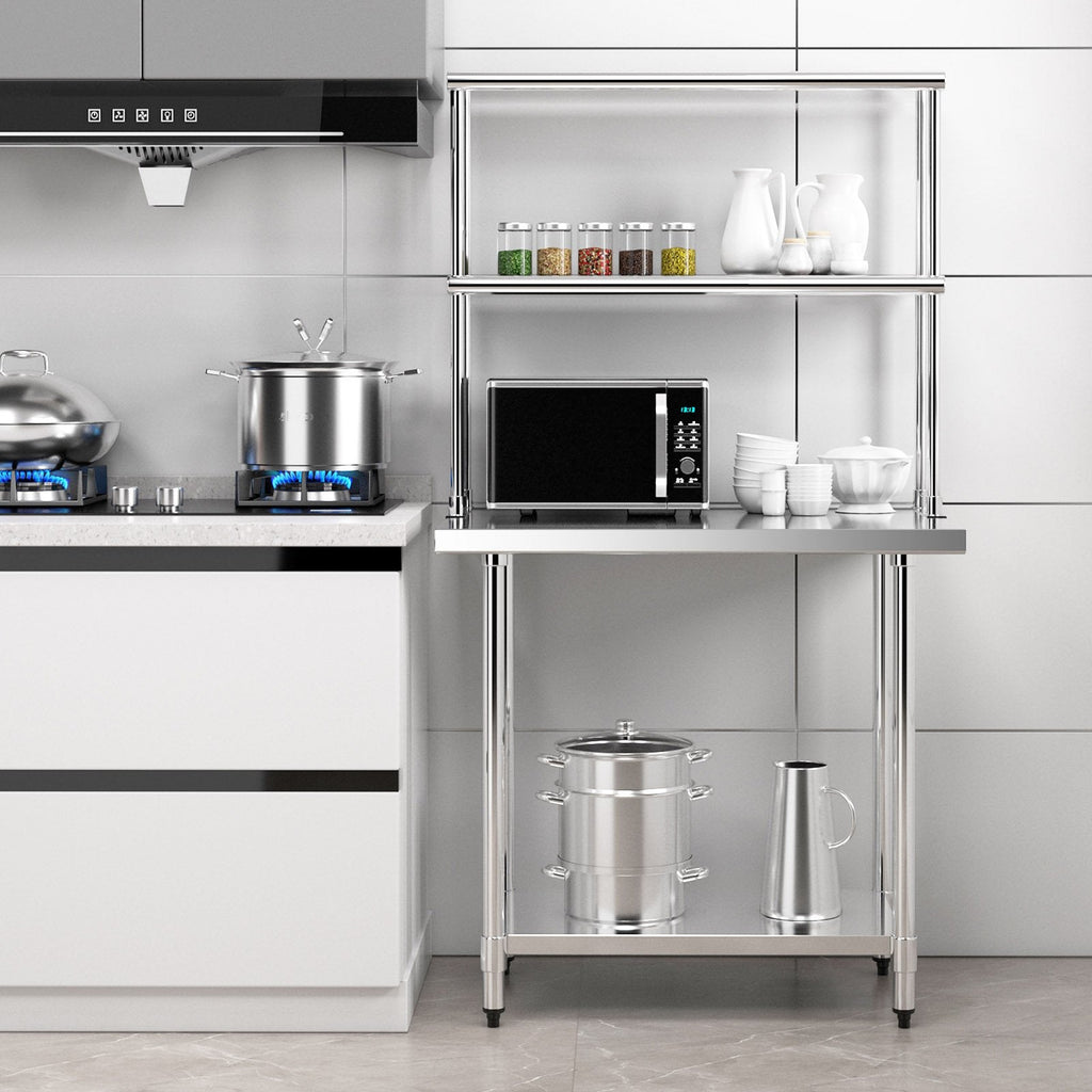 Edelstahl-Aufsatzbord mit verstellbarer Zwischenablage für Gastronomieküchen