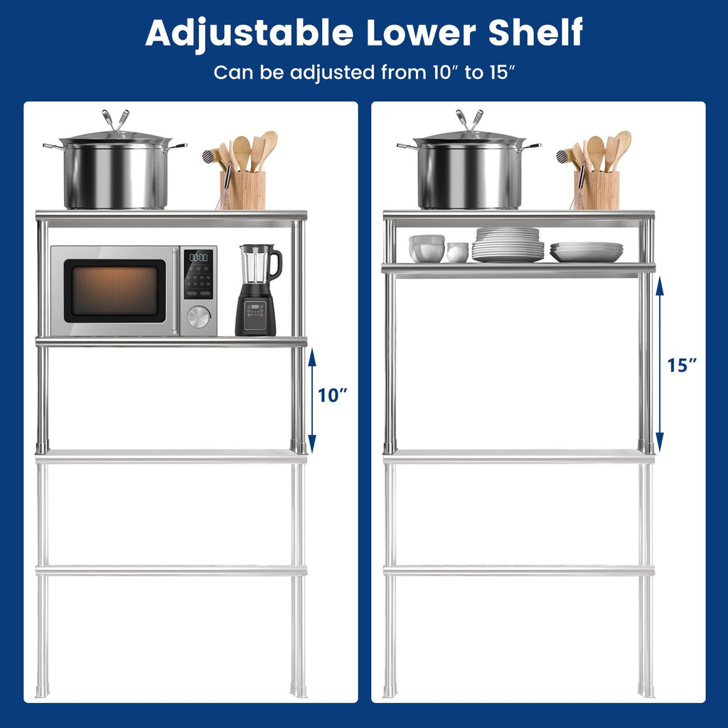 Edelstahl-Aufsatzbord mit verstellbarer Zwischenablage für Gastronomieküchen
