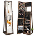 Organisateur de rangement de bijoux verrouillable sur pied avec miroir pleine longueur - Marron