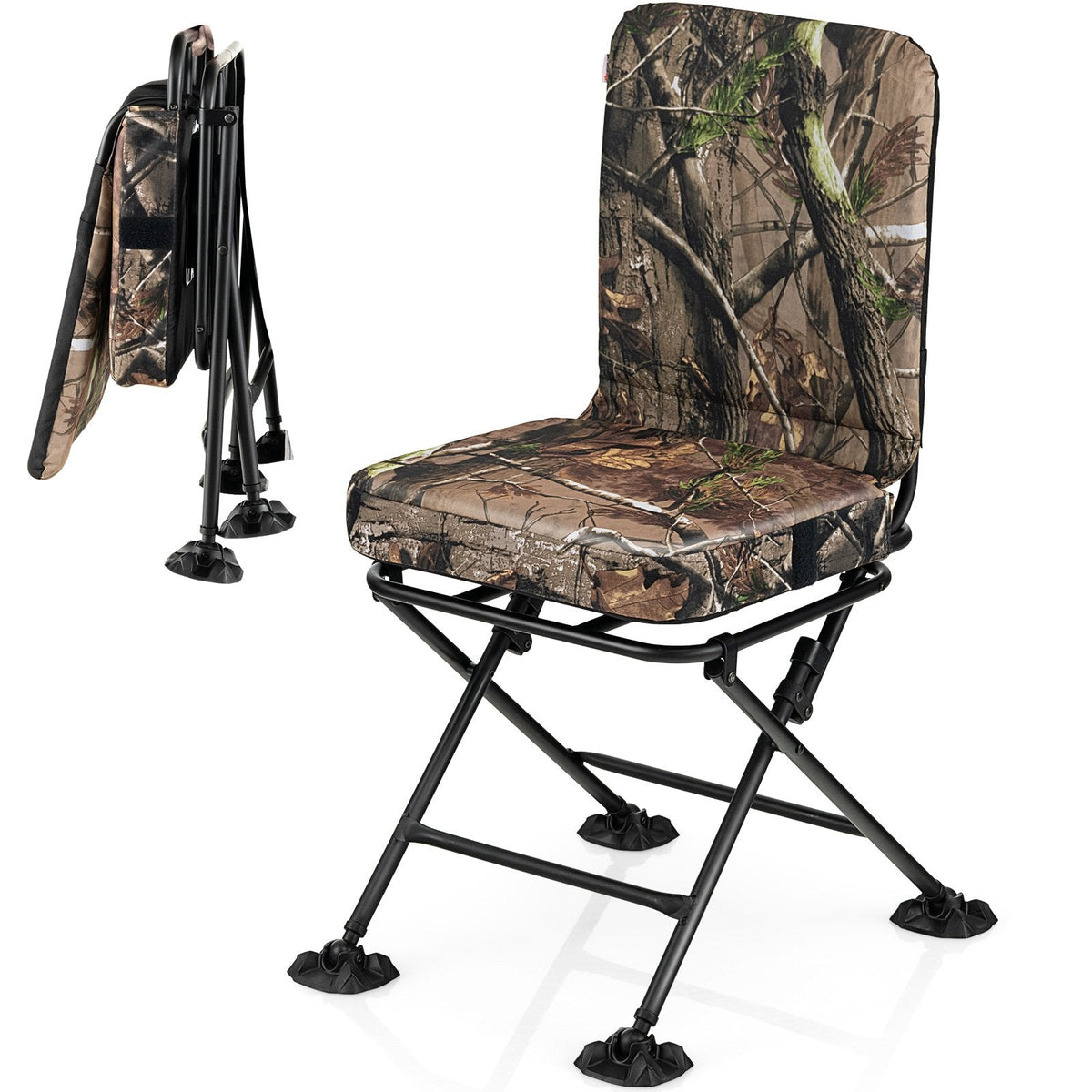 Silla plegable giratoria con respaldo y cojín acolchado - Camuflaje