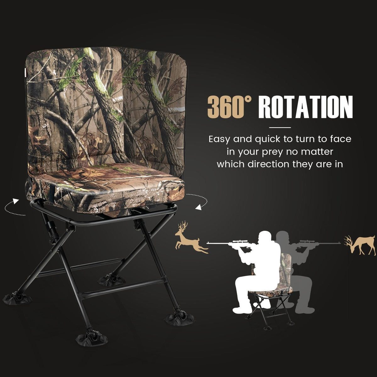 Silla plegable giratoria con respaldo y cojín acolchado - Camuflaje