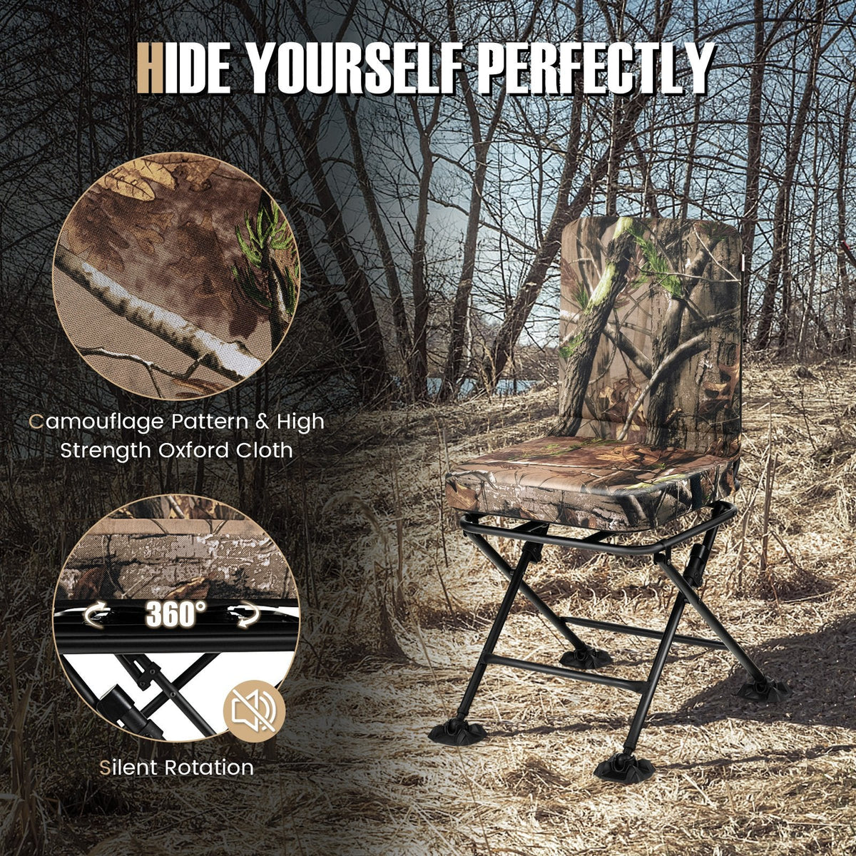 Silla plegable giratoria con respaldo y cojín acolchado - Camuflaje