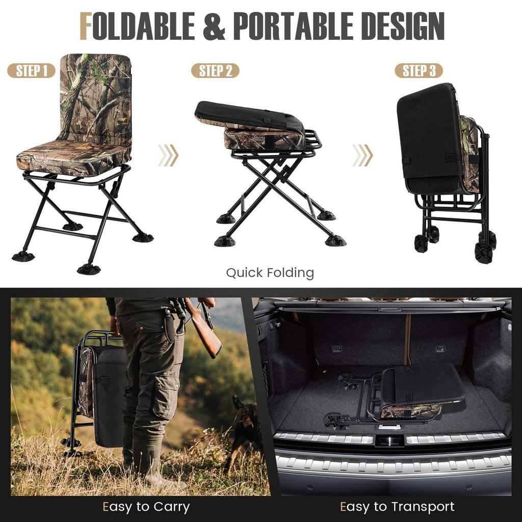 Silla plegable giratoria con respaldo y cojín acolchado - Camuflaje