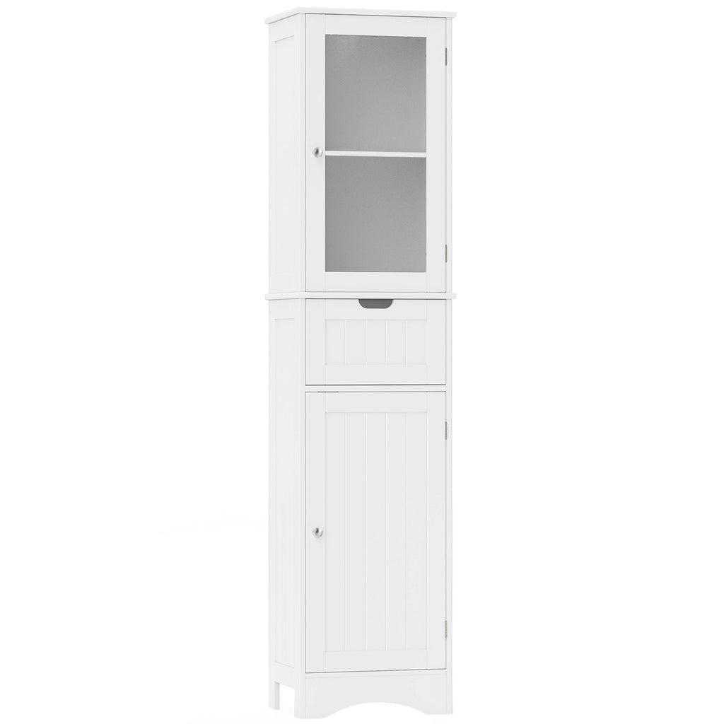 Armario alto de almacenamiento con 2 puertas y 1 cajón para baño - Blanco