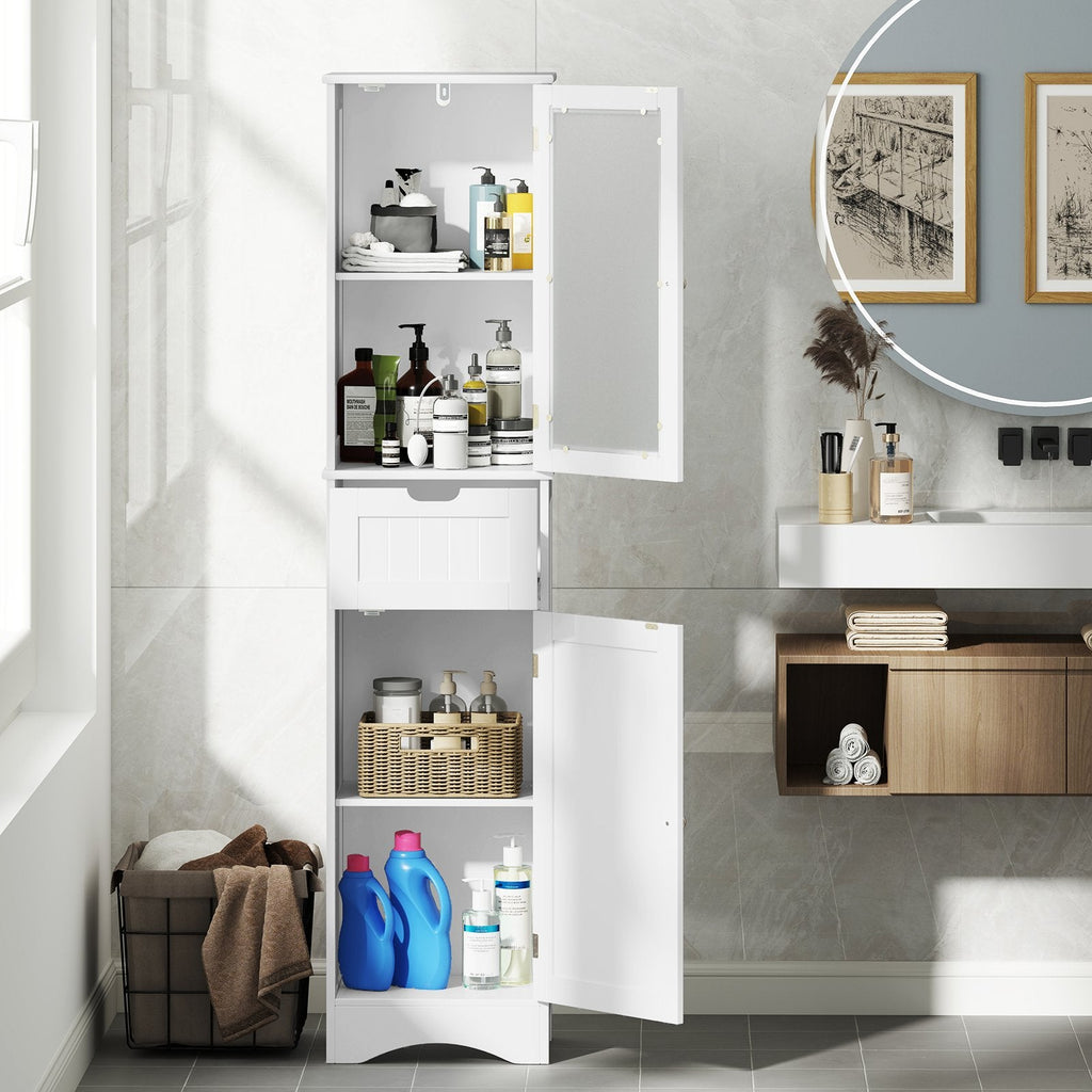 Armario alto de almacenamiento con 2 puertas y 1 cajón para baño - Blanco